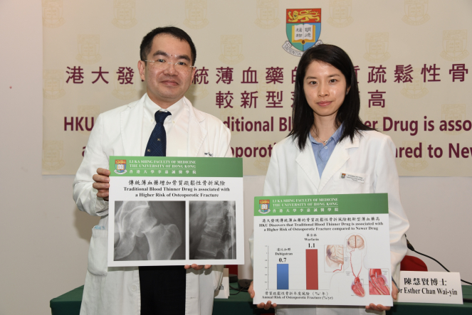 Professor David Siu Chung-wah (left), Clinical Professor of Department of Medicine and Dr Esther Chan Wai-yin, Assistant Professor of Department of Pharmacology and Pharmacy, Li Ka Shing Faculty of Medicine, HKU took a group photo at the press conference.